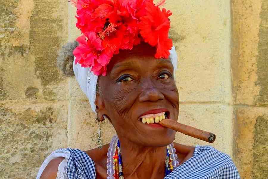 Cuba Cigar Cuban Woman Cuban Cigar Face Granny Flowers Travel Caribbean